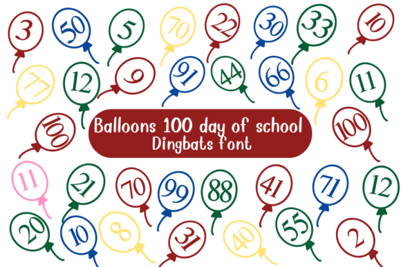 Balloons 100 Days of School Dingbat Font Font - Featured Image