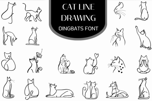 Cat Line Drawing Font - Featured Image